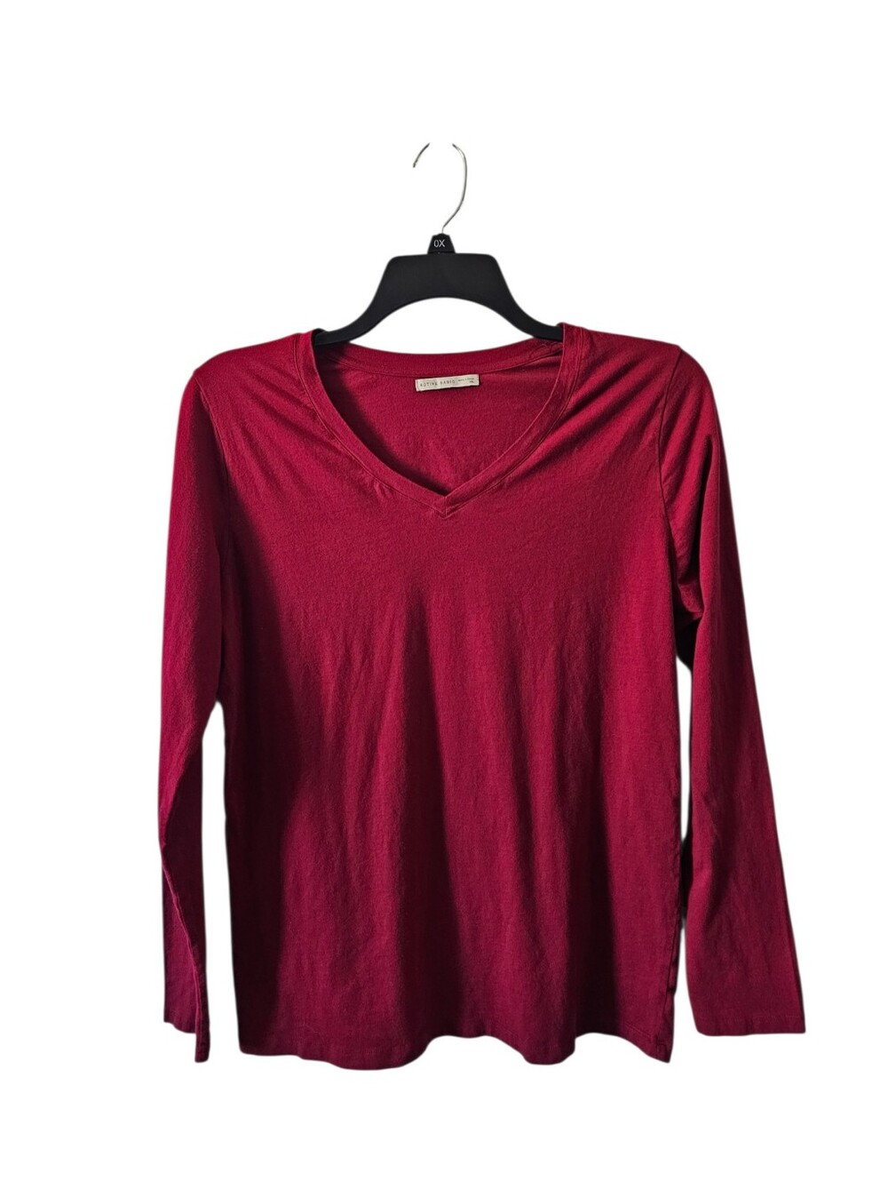 Active Basic Womens 3XL Burgundy Wine V-Neck Long Sleeve Shirt Stretchy Tee